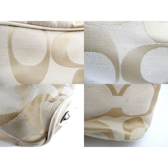 Coach Signature Light Khaki Chalk Canvas Leather Tote Shoulder Bag F19190 - Picture 13 of 16